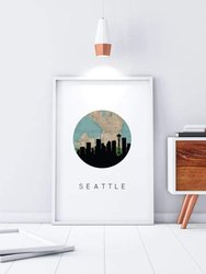 Seattle, Washington City Skyline With Vintage Seattle Map