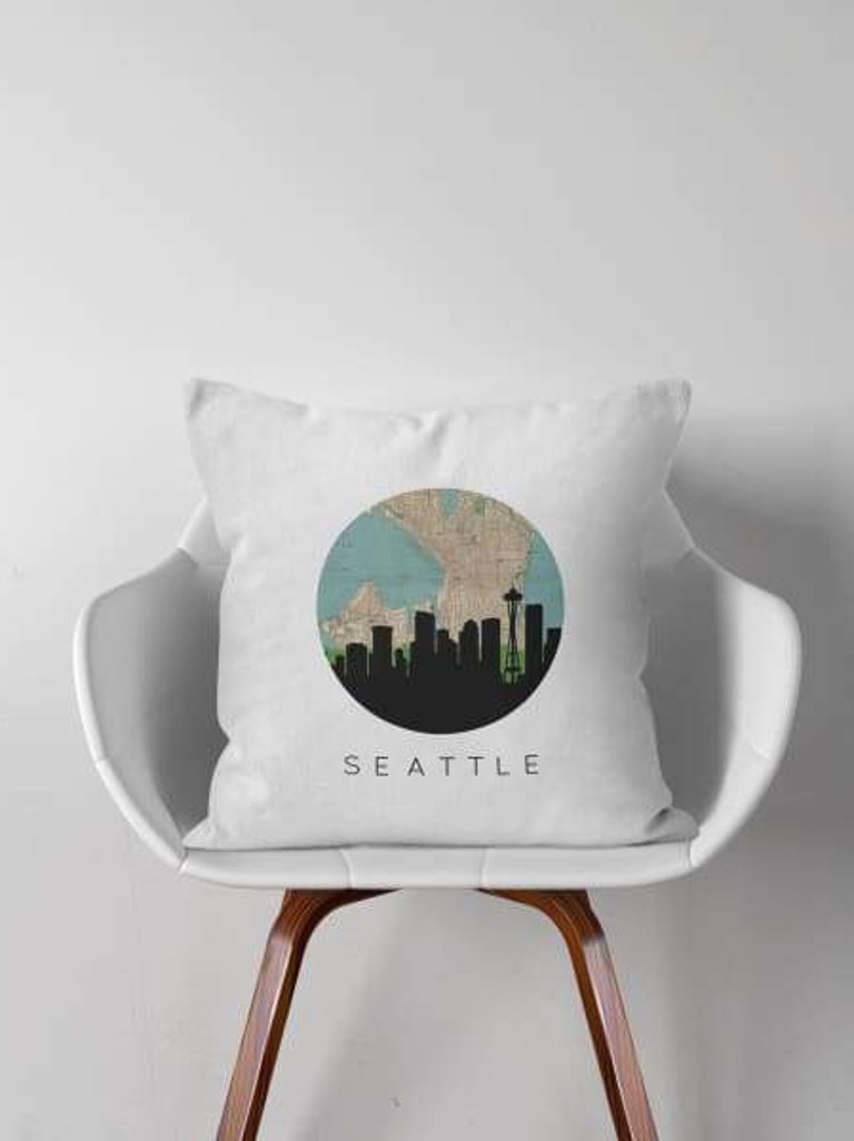 Seattle, Washington City Skyline With Vintage Seattle Map