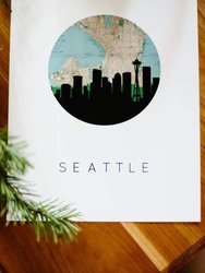 Seattle, Washington City Skyline With Vintage Seattle Map