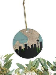 Seattle, Washington City Skyline With Vintage Seattle Map