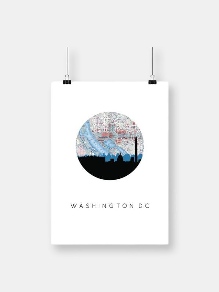 Washington Dc City Skyline With Vintage Map
