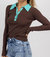 Button Collared Top In Beverly Turquoise