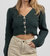 Cropped Button Cardigan In Deep Green