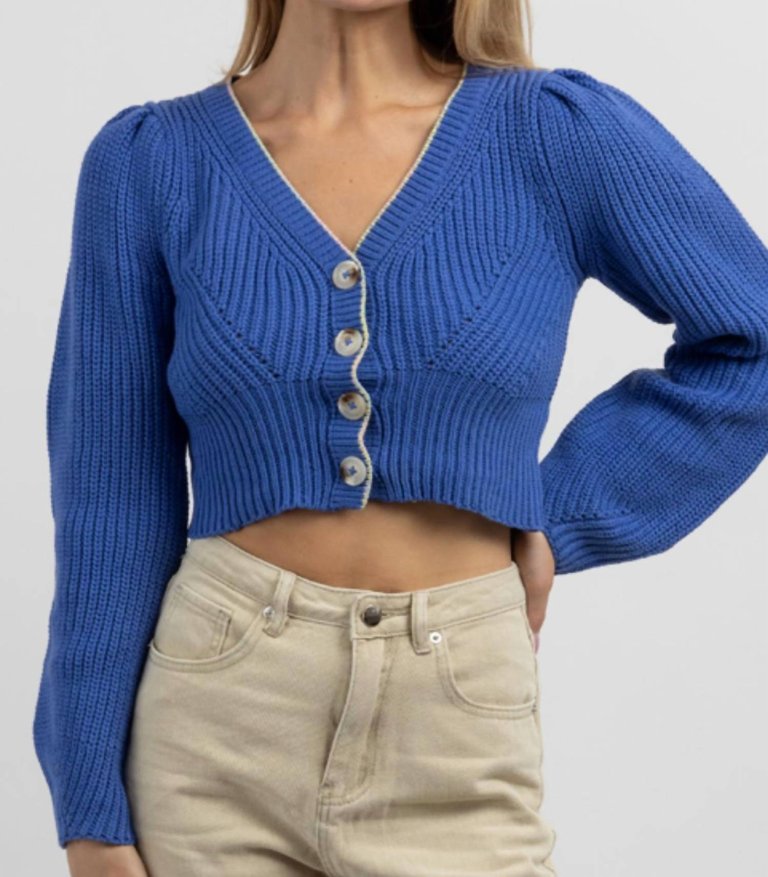 Cropped Button Cardigan In Royal Blue