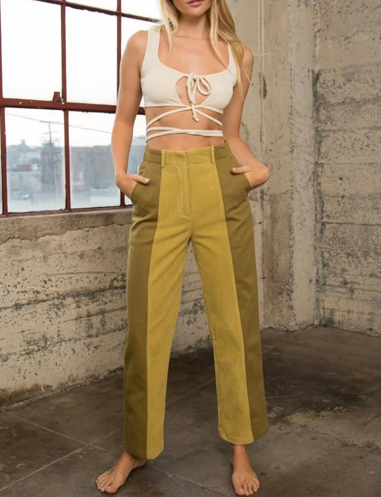 Danielle Split Panel Pants In Lime - Lime