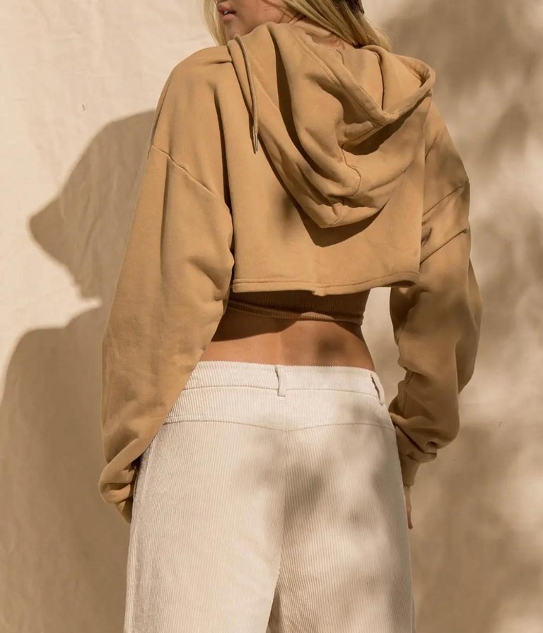 Fiona Opened-Front Cropped Hoodie Set In Taupe