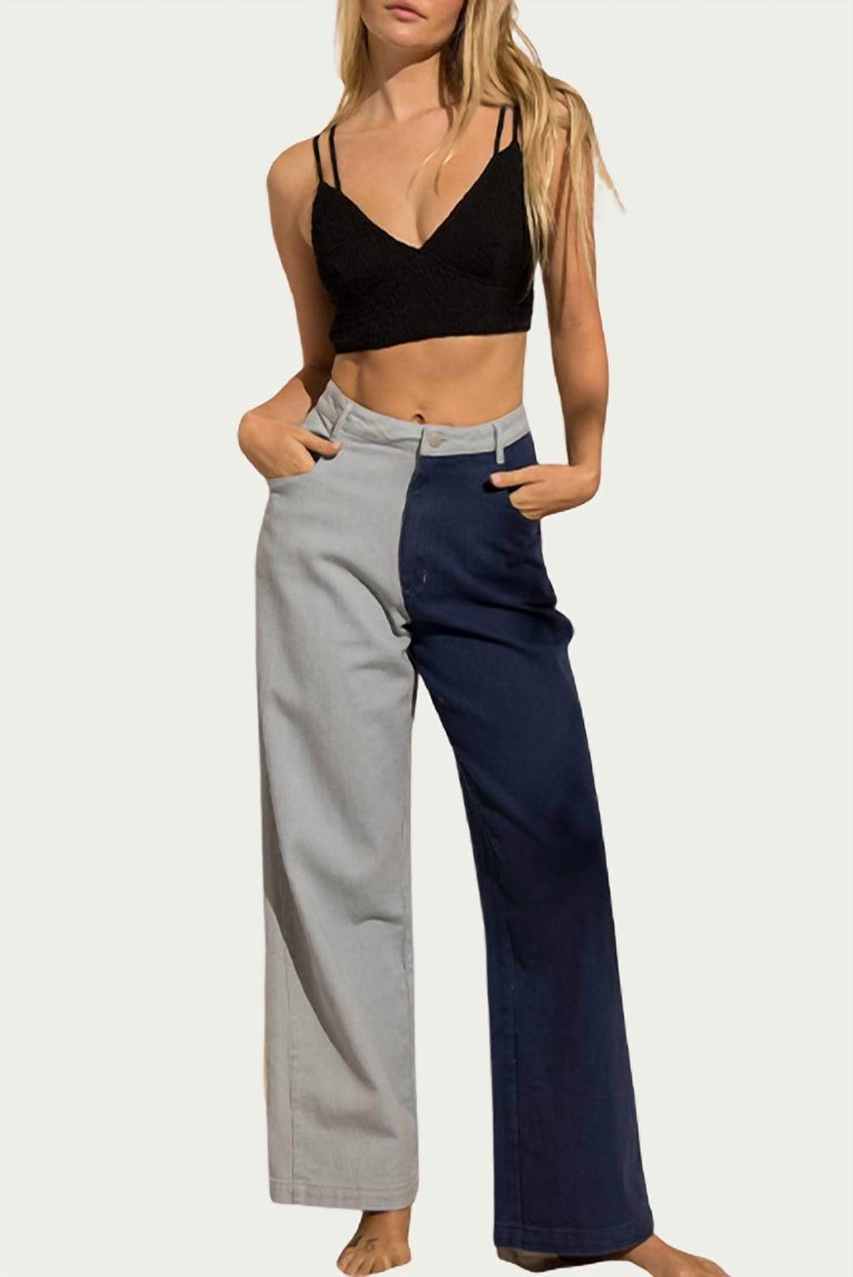 Jenny Two-Tone High-Rise Wide-Leg Jeans In Blue - Blue