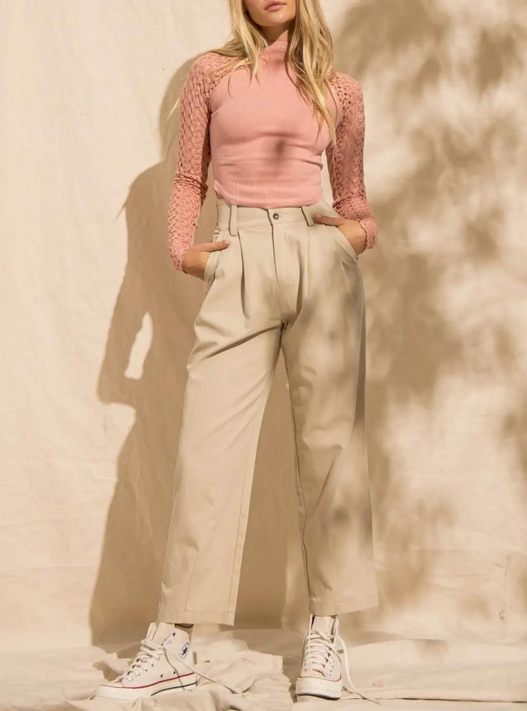 Kate Straight-Leg Pleated Pants In Beige - Beige