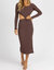 Long Sleeve Front Twist Midi Dress In Chocolate