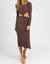 Long Sleeve Front Twist Midi Dress In Chocolate - Chocolate