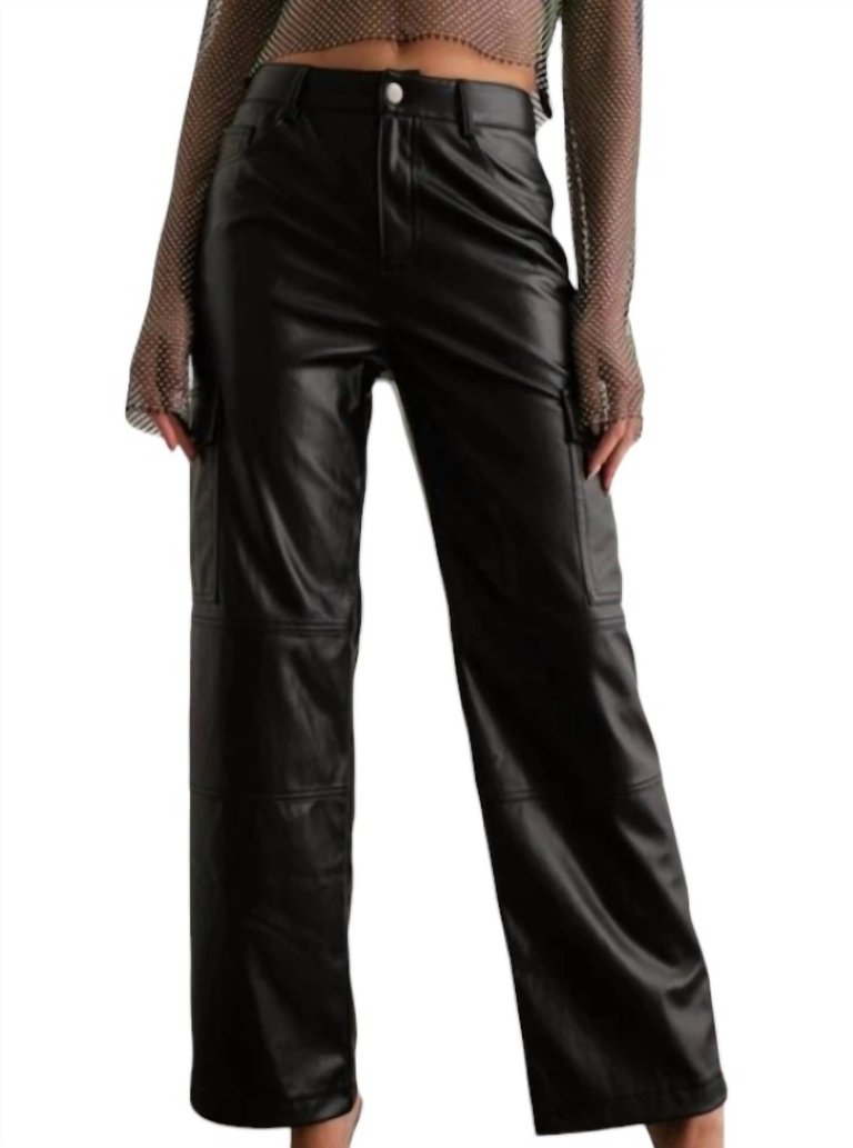 Sierra Faux Leather Cargo Pants In Black - Black