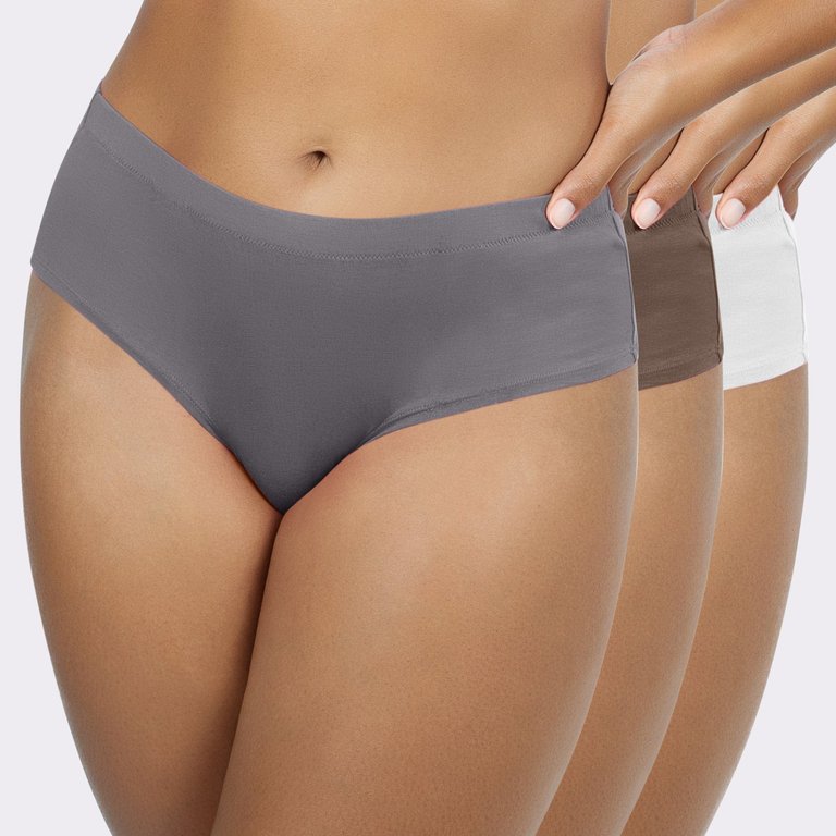 3x Cozy Hipster Panty Pack - Charcoal/Deep Nude/White