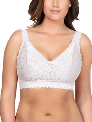 Adriana Banded Stretch Lace Wireless Bralette In Pearl White - Pearl White