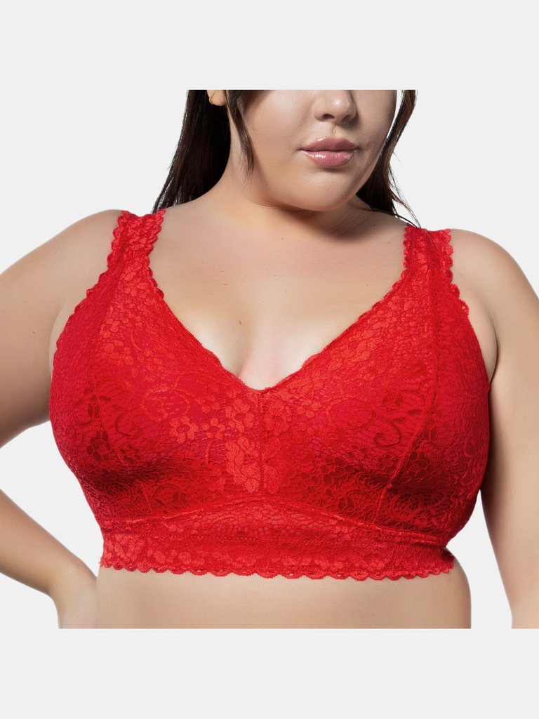 Adriana Wire-Free Lace Bralette - Racing red