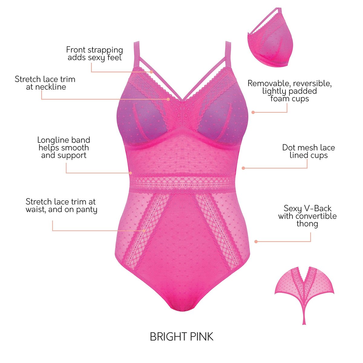 PARFAIT Bright Pink Mia Dot Wire-free Bodysuit