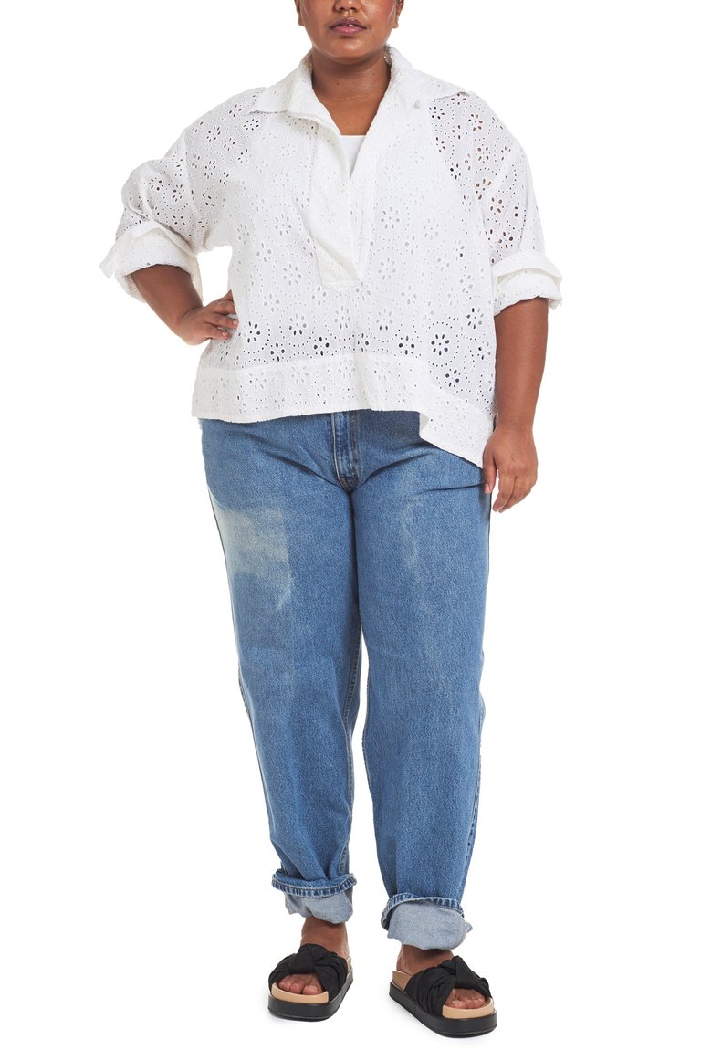 Eyelet Popover Shirt - Egret