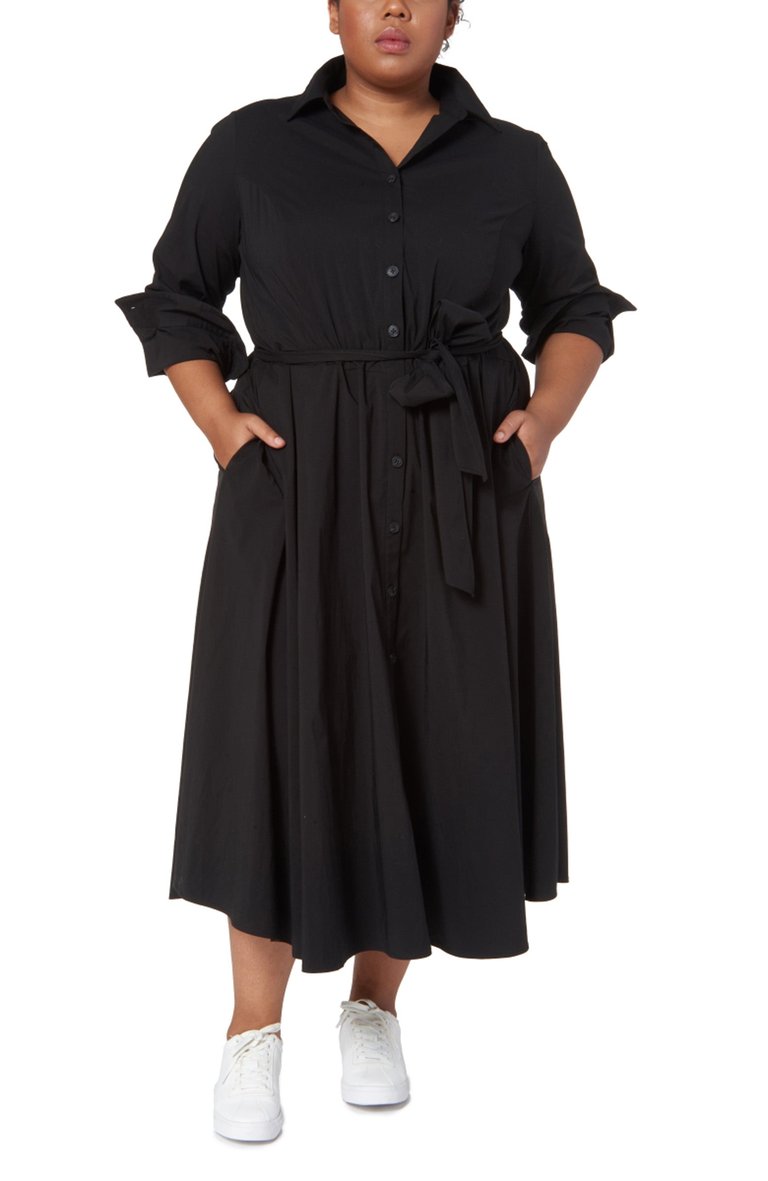 Poplin Shirtdress In Black - Black