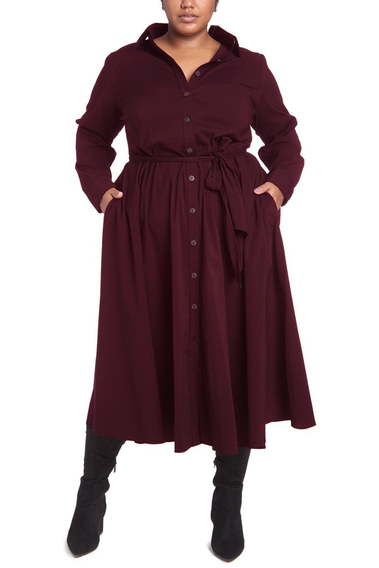 Poplin Shirtdress in Bordeaux - Bordeaux