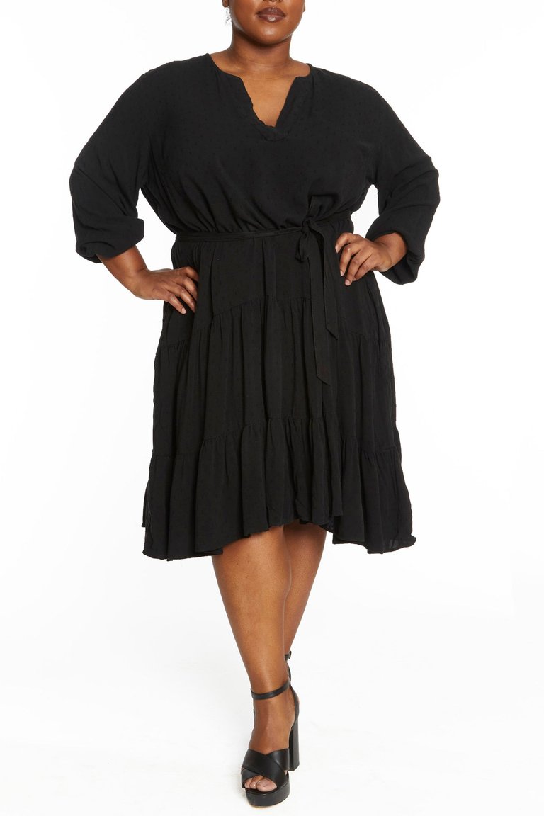 Tiered Dobby Dress - Black