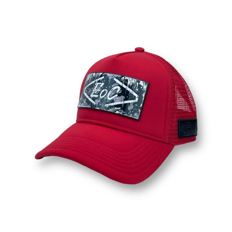 End Of Code Trucker Hat Red removable Art - Red