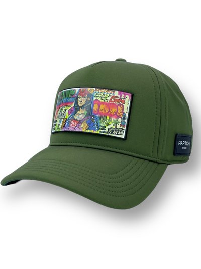 Partch Mona Art Removable Full Fabric Trucker Hat - Green Kaki product