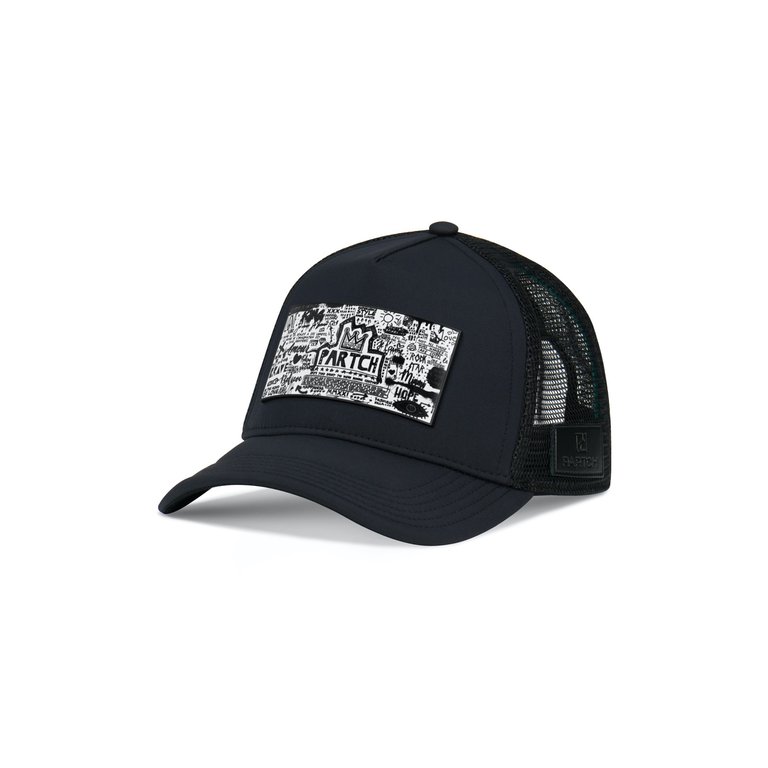 Trucker Hat Black Removable Pop Love Art - White/Black - Black