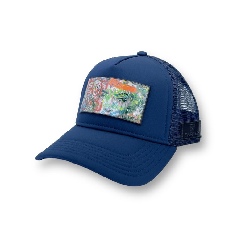 Trucker Hat Navy Blue Removable Eyes Of Love Art - Navy Blue