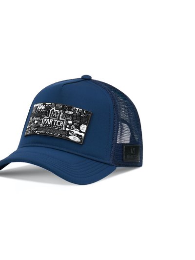 Partch Trucker Hat Navy Blue Removable Pop Love Black/White Art product