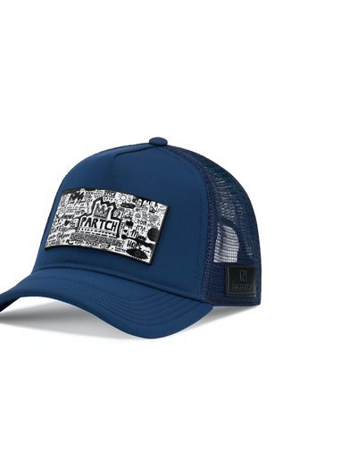 Partch Trucker Hat Navy Blue removable Pop Love - White/Black Art product