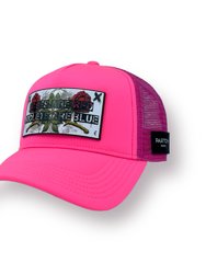 Trucker Hat Pink Removable Roses Art - Pink