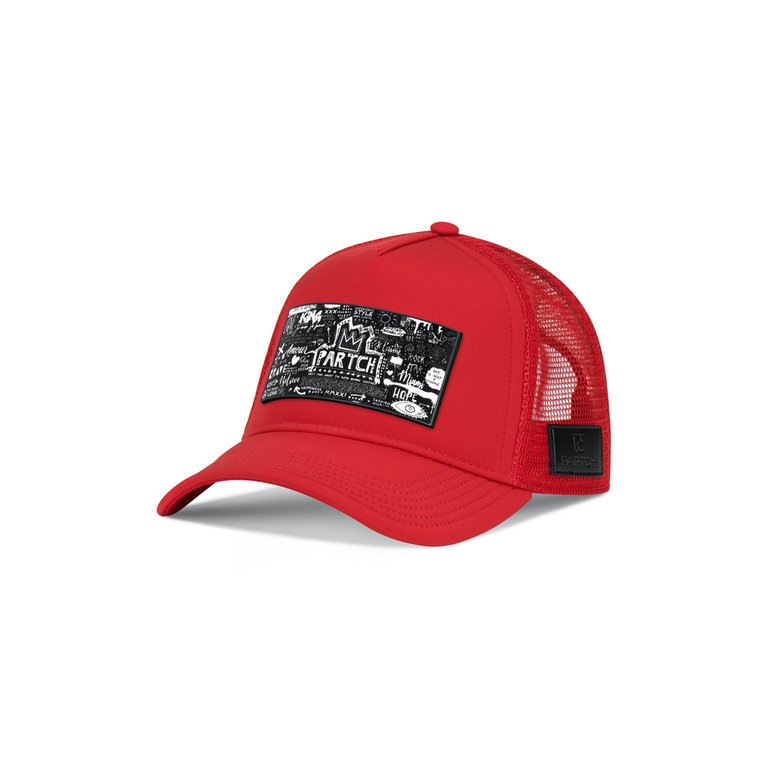 Trucker Hat Red removable Pop Love - Black/White Art - Red