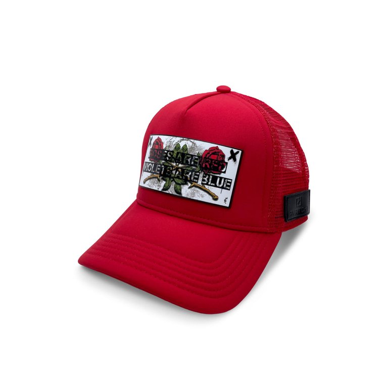 Trucker Hat Red Removable Roses Art - Red