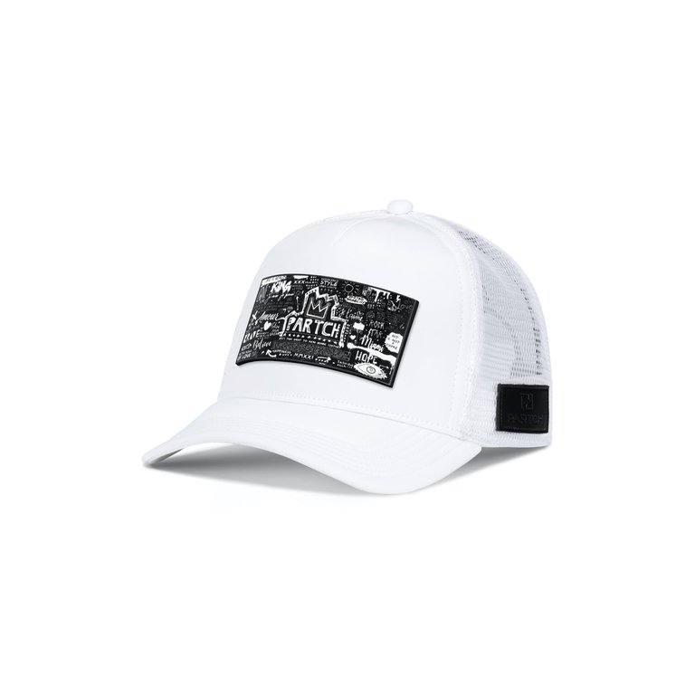 Trucker Hat White removable Pop Love - Black/White Art - White