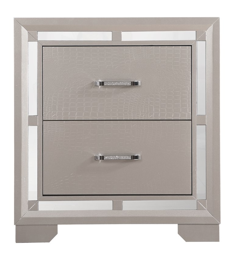 Alana 2-Drawer Silver Champagne Nightstand - Silver Champagne