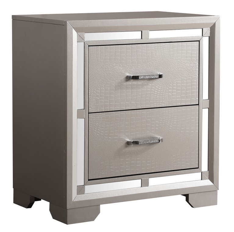 Alana 2-Drawer Silver Champagne Nightstand