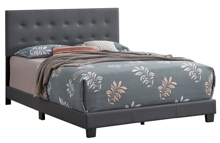 Caldwell Dark Grey Faux Leather Button Tufted Queen Panel Bed