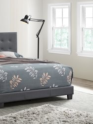 Caldwell Dark Grey Faux Leather Button Tufted Queen Panel Bed