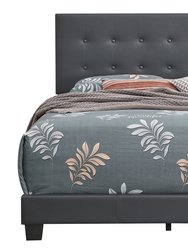 Caldwell Dark Grey Faux Leather Button Tufted Queen Panel Bed - Dark Grey