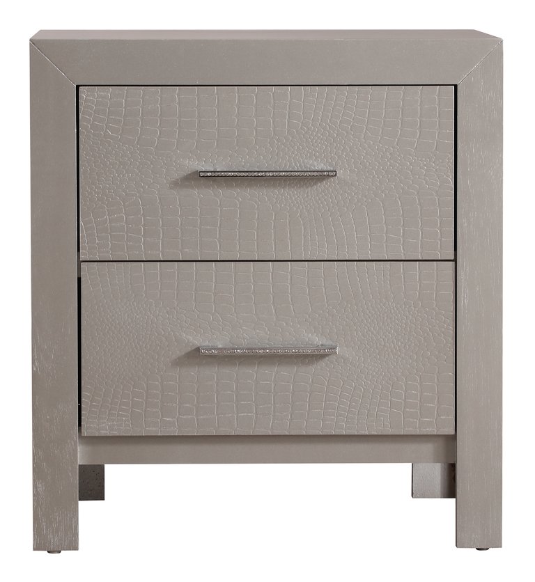 Glades 2-Drawer Silver Champagne Nightstand - Silver Champagne
