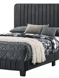 Lodi Cherry Velvet Upholstered Channel Tufted Queen Panel Bed - Black