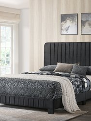 Lodi Cherry Velvet Upholstered Channel Tufted Queen Panel Bed