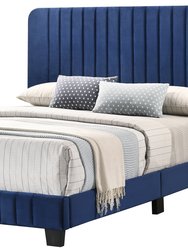 Lodi Green Velvet Upholstered Channel Tufted Full Panel Bed - Navy Blue