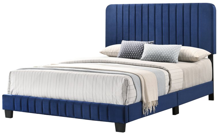 Lodi Green Velvet Upholstered Channel Tufted Full Panel Bed - Navy Blue