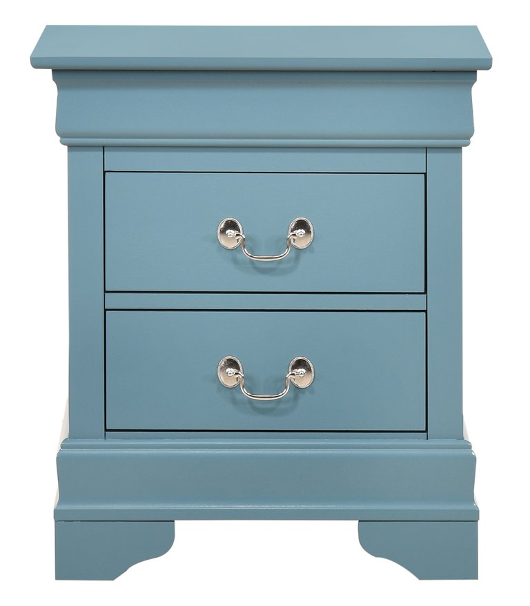 Louis Philippe 2-Drawer Silver Champagne Nightstand - Teal