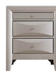 Marilla 3-Drawer Black Nightstand - Silver Champagne