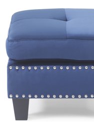 Nailer Navy Blue Twill Upholstered Ottoman - Navy Blue