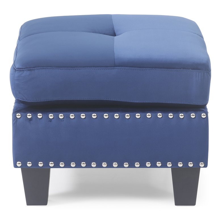 Nailer Navy Blue Twill Upholstered Ottoman - Navy Blue