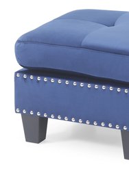 Nailer Navy Blue Twill Upholstered Ottoman