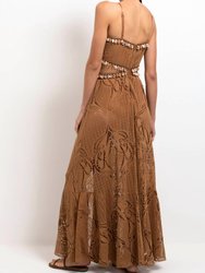 Beaded Seashell Cut-Out Maxi Dress In Almond