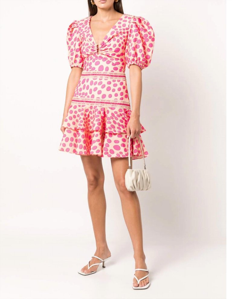 Bossa Lace Trim Puff Sleeve Layered Mini Dress - Pink/Apricot